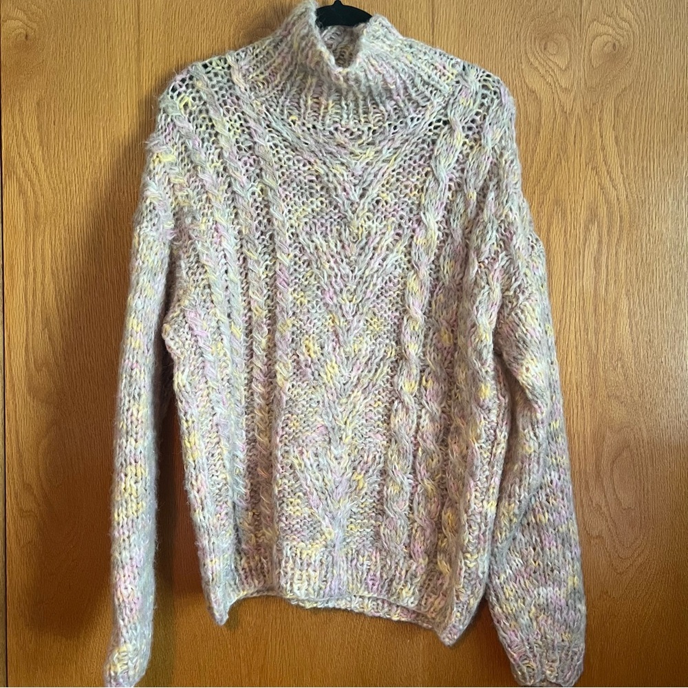 Grazia hand knit size medium multi pastel turtleneck sweater